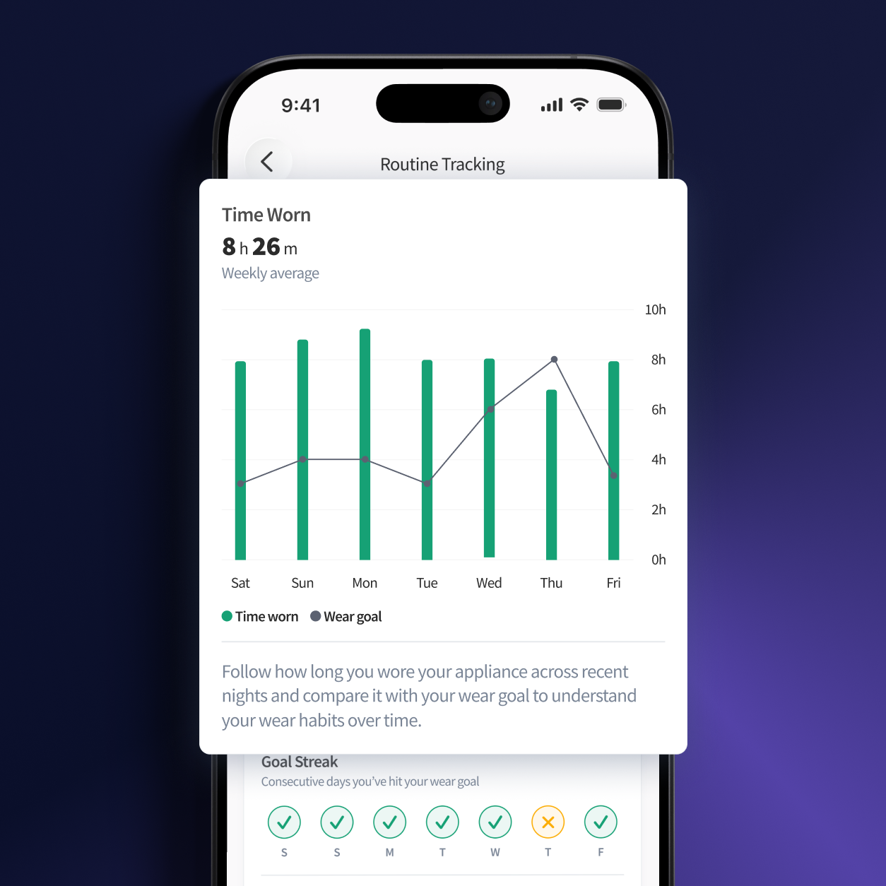 ORB Sleep App routine and wear goal tracking