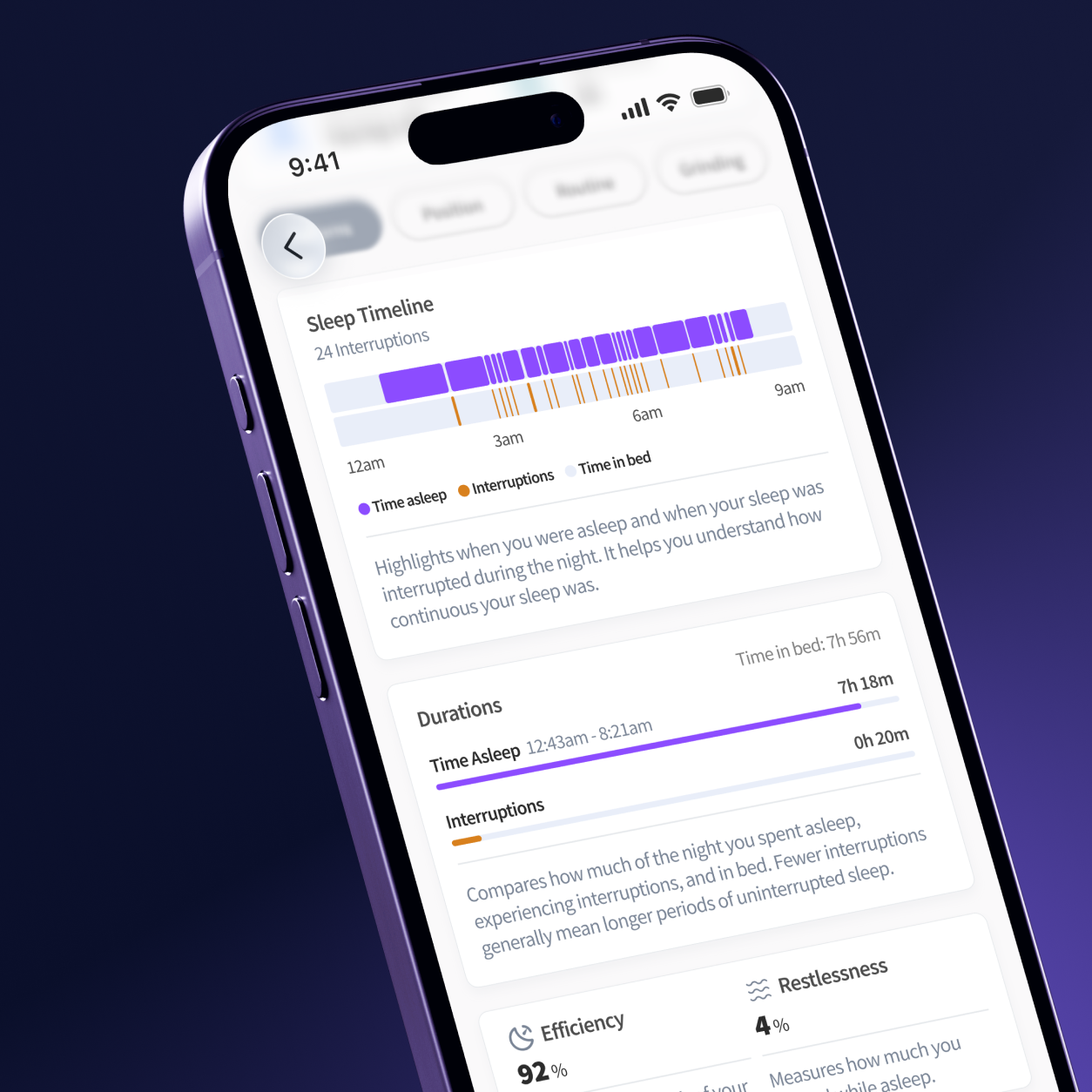 ORB Sleep App sleep patterns detail screen