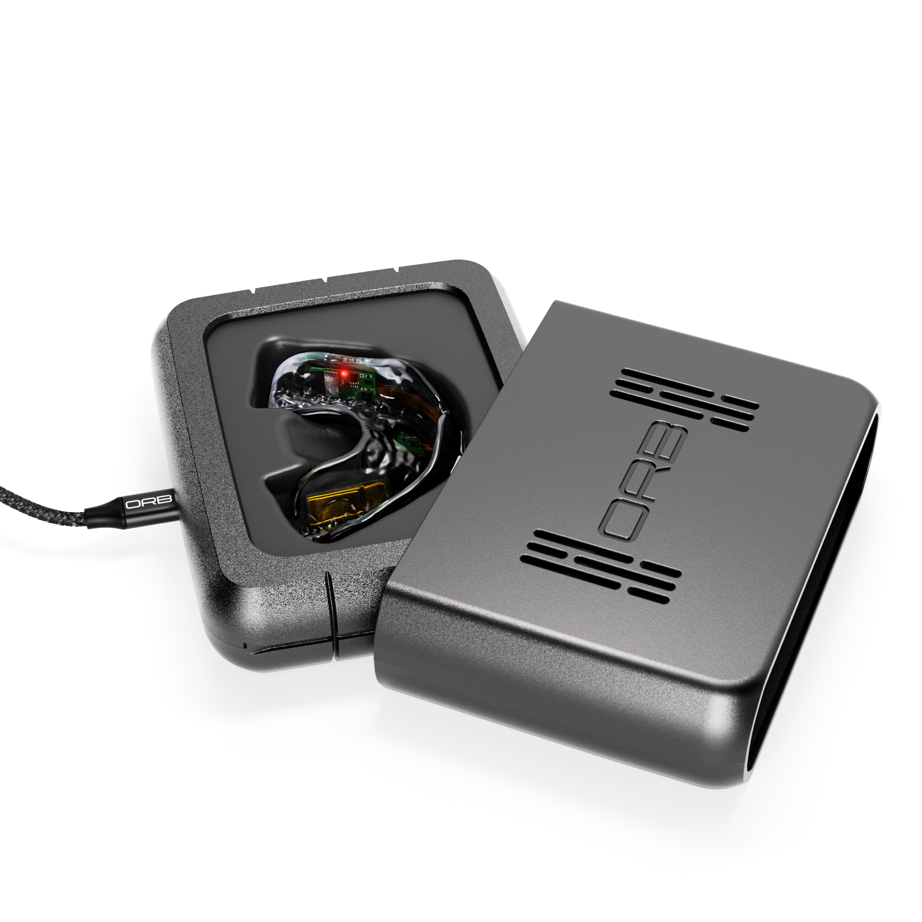 ORB Sport mouthguard in its charging case
